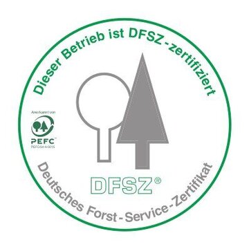 Siegel: Dieser Betrieb ist DFSZ-zertifiziert, Deutsches Forst-Service-Zertifikat